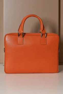 D'Arienzo Dylan - Borsa Ventiquattrore in pelle di vitello arancione saffiano tasca zip