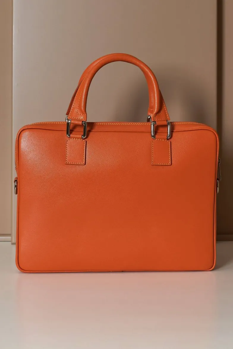 D'Arienzo Dylan - Borsa Ventiquattrore in pelle di vitello arancione saffiano tasca zip