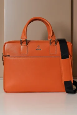 D'Arienzo Dylan - Borsa Ventiquattrore in pelle di vitello arancione saffiano tasca zip