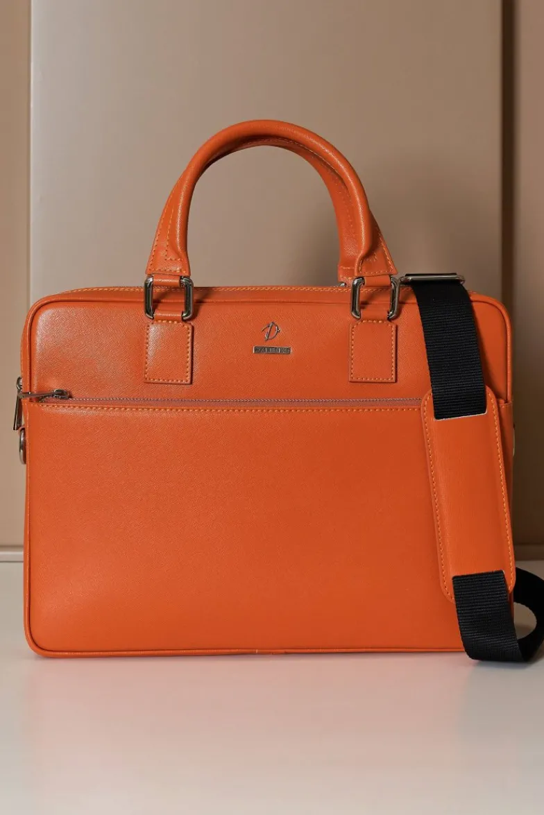 D'Arienzo Dylan - Borsa Ventiquattrore in pelle di vitello arancione saffiano tasca zip