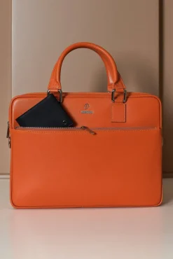 D'Arienzo Dylan - Borsa Ventiquattrore in pelle di vitello arancione saffiano tasca zip