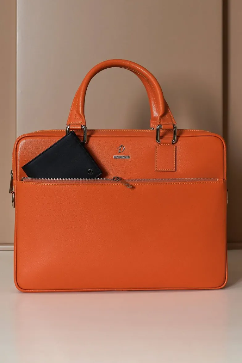D'Arienzo Dylan - Borsa Ventiquattrore in pelle di vitello arancione saffiano tasca zip