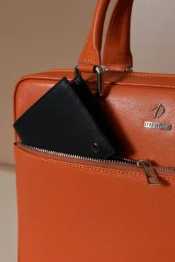 D'Arienzo Dylan - Borsa Ventiquattrore in pelle di vitello arancione saffiano tasca zip