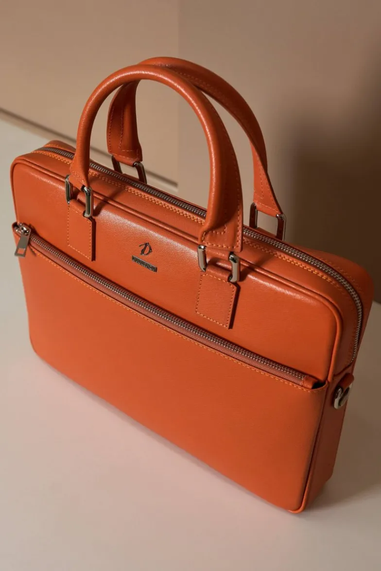 D'Arienzo Dylan - Borsa Ventiquattrore in pelle di vitello arancione saffiano tasca zip