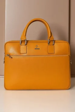 D'Arienzo Dylan - Borsa Ventiquattrore in pelle ocra di vitello saffiano tasca zip