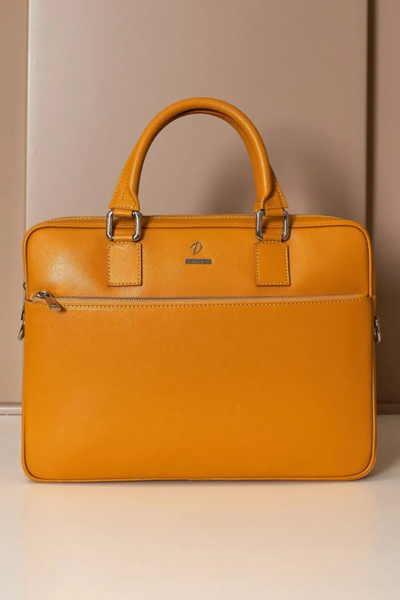 D'Arienzo Dylan - Borsa Ventiquattrore in pelle ocra di vitello saffiano tasca zip