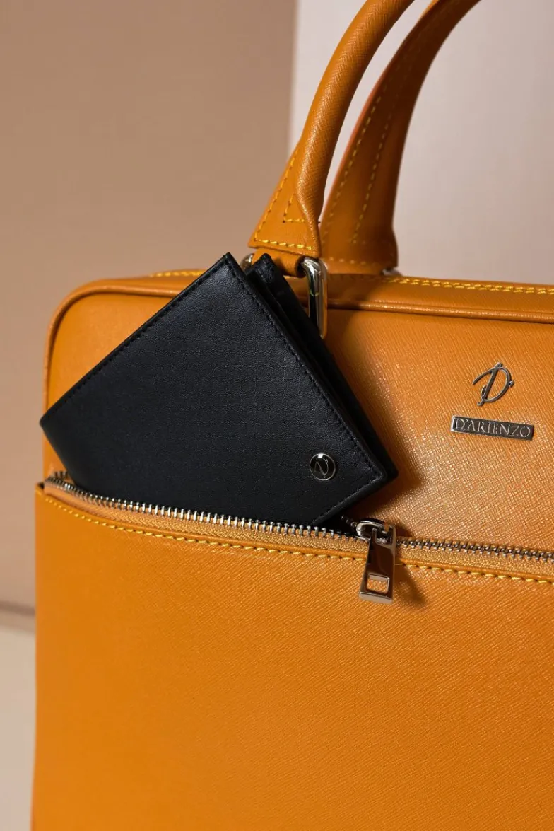 D'Arienzo Dylan - Borsa Ventiquattrore in pelle ocra di vitello saffiano tasca zip