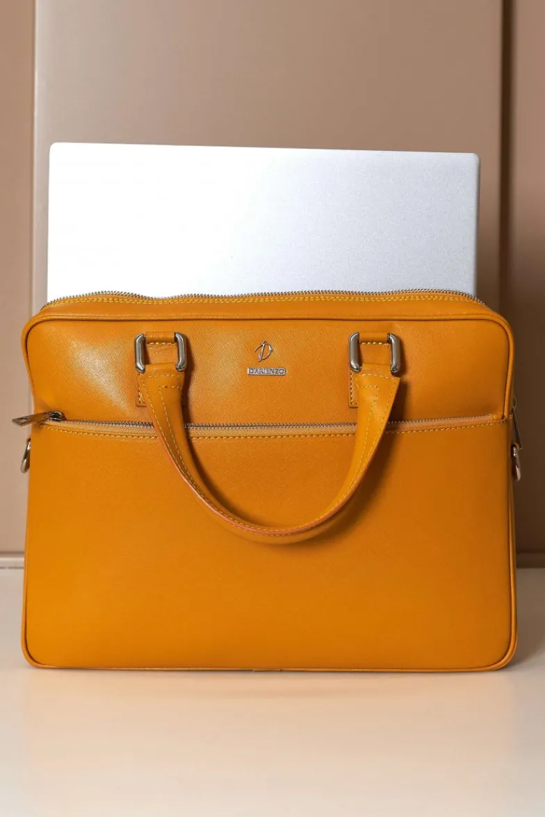 D'Arienzo Dylan - Borsa Ventiquattrore in pelle ocra di vitello saffiano tasca zip