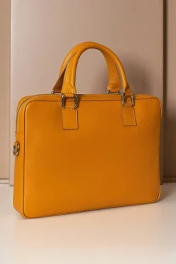 D'Arienzo Dylan - Borsa Ventiquattrore in pelle ocra di vitello saffiano tasca zip