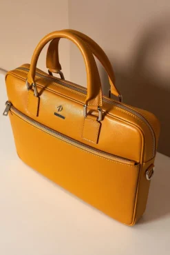 D'Arienzo Dylan - Borsa Ventiquattrore in pelle ocra di vitello saffiano tasca zip