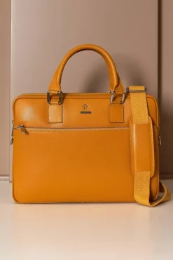 D'Arienzo Dylan - Borsa Ventiquattrore in pelle ocra di vitello saffiano tasca zip