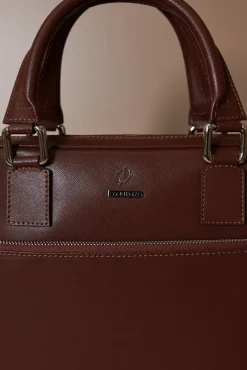 D'Arienzo Dylan - Borsa Ventiquattrore in pelle di vitello marrone saffiano tasca zip