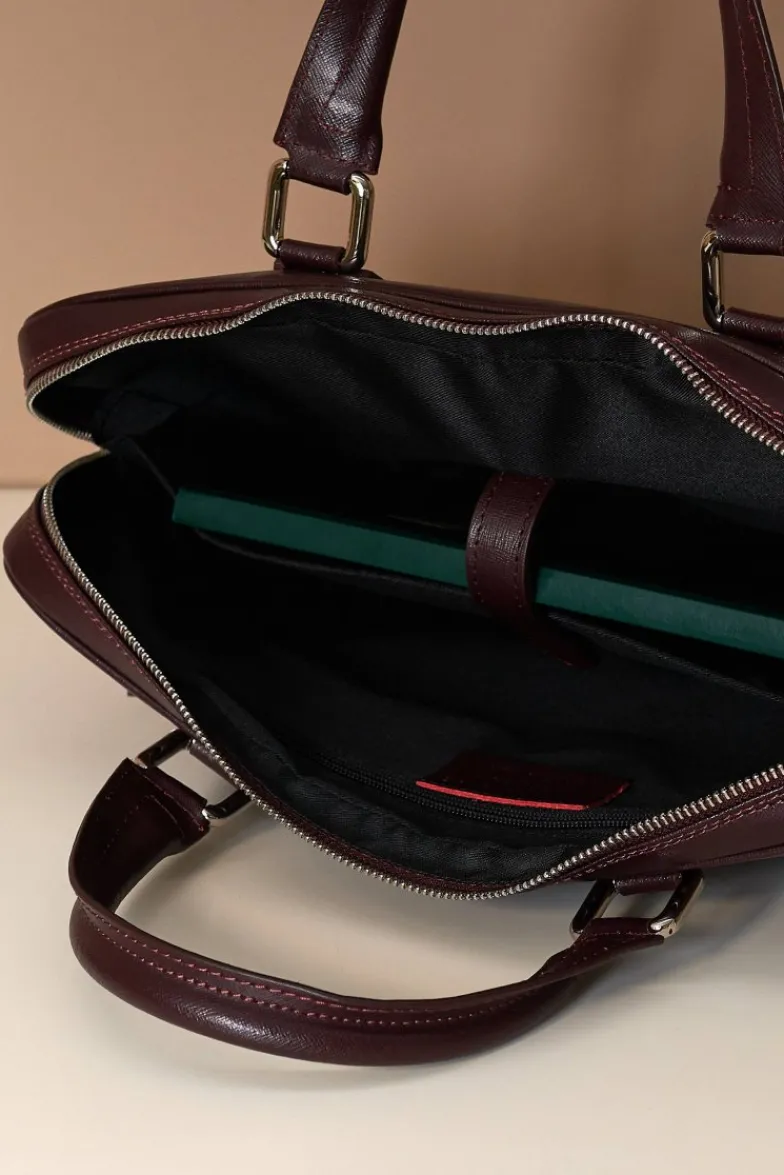 D'Arienzo Dylan - Borsa Ventiquattrore in pelle di vitello bordeaux saffiano tasca zip