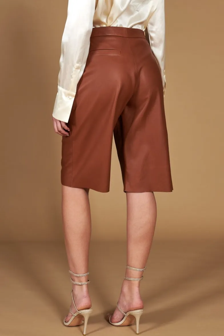 Donna D'Arienzo Elina - Pantalone in pelle cuoio sfoderato a ginocchio effetto liscio