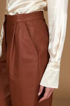 Donna D'Arienzo Elina - Pantalone in pelle cuoio sfoderato a ginocchio effetto liscio