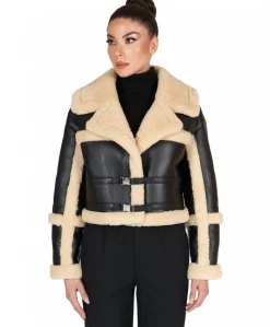 Donna D'Arienzo Ella - Chiodo corto in Montone Shearling nero versione oversize