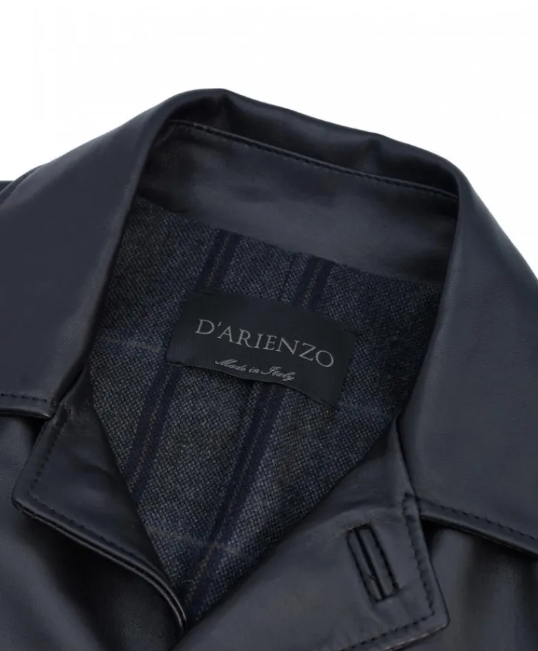 Uomo D'Arienzo Elvis - Cappotto in pelle nera nappa effetto liscio collo giacca
