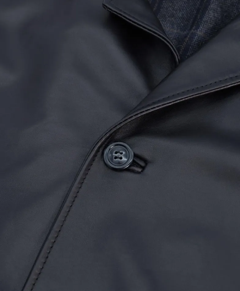 Uomo D'Arienzo Elvis - Cappotto in pelle nera nappa effetto liscio collo giacca