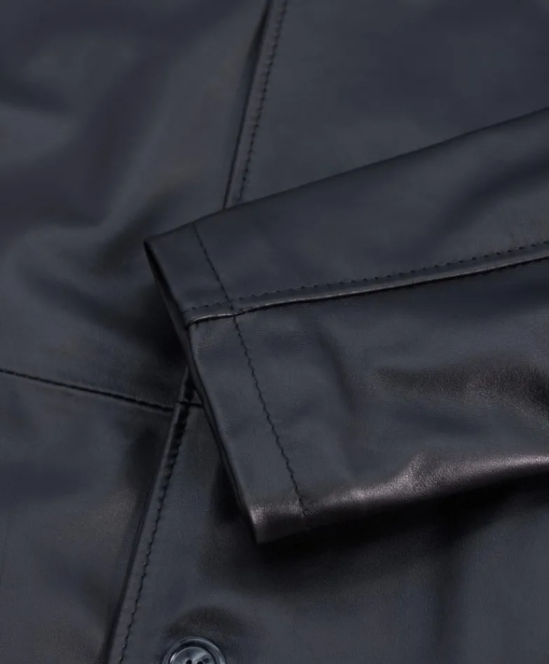 Uomo D'Arienzo Elvis - Cappotto in pelle nera nappa effetto liscio collo giacca