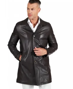 Uomo D'Arienzo Elvis - Cappotto in pelle testa di moro effetto liscio collo giacca