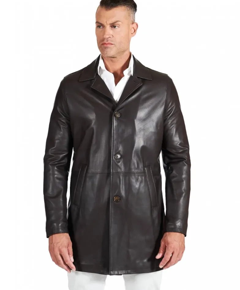 Uomo D'Arienzo Elvis - Cappotto in pelle testa di moro effetto liscio collo giacca