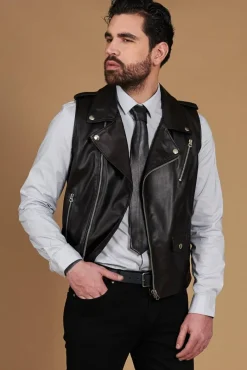Uomo D'Arienzo Ermal - Chiodo smanicato in pelle nera nappa effetto liscio