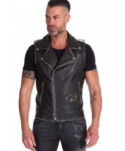 Uomo D'Arienzo Ermal - Chiodo smanicato in pelle nera effetto vintage