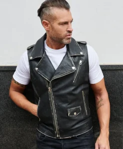 Uomo D'Arienzo Ermal - Chiodo smanicato in pelle nera effetto vintage