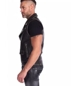 Uomo D'Arienzo Ermal - Chiodo smanicato in pelle nera effetto vintage