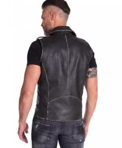 Uomo D'Arienzo Ermal - Chiodo smanicato in pelle nera effetto vintage