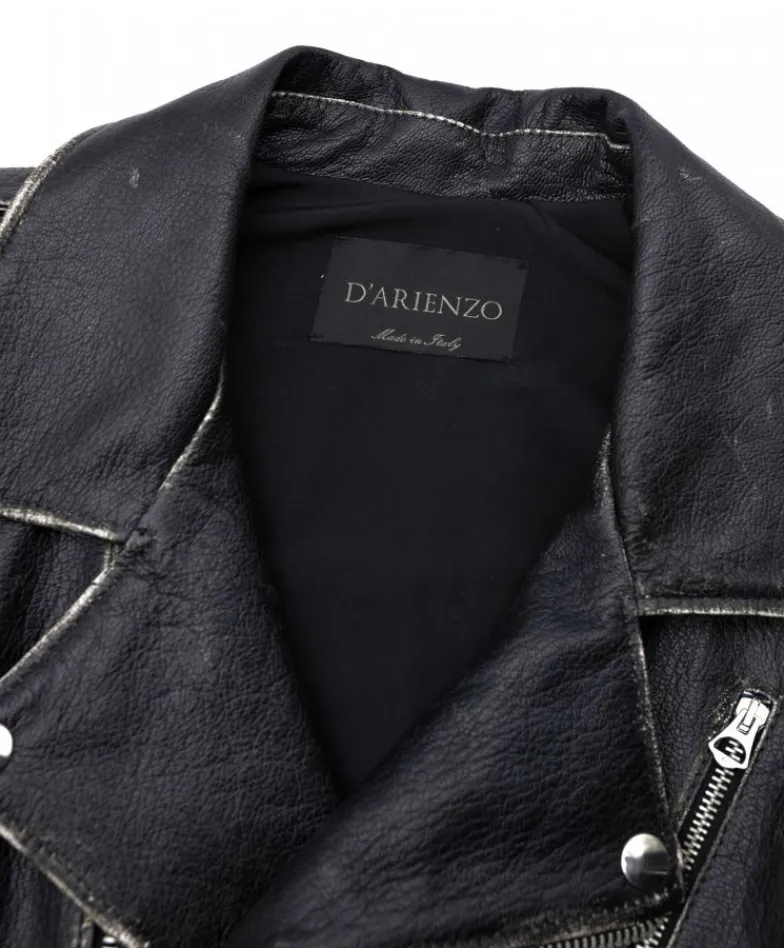 Uomo D'Arienzo Ermal - Chiodo smanicato in pelle nera effetto vintage
