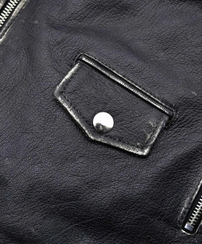 Uomo D'Arienzo Ermal - Chiodo smanicato in pelle nera effetto vintage