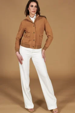 Donna D'Arienzo Faty - Bomber in pelle camoscio beige con bottoni