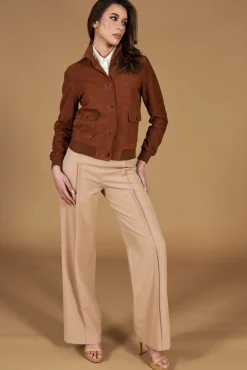 Donna D'Arienzo Faty - Bomber in pelle camoscio color cuoio con bottoni