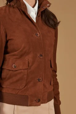 Donna D'Arienzo Faty - Bomber in pelle camoscio color cuoio con bottoni