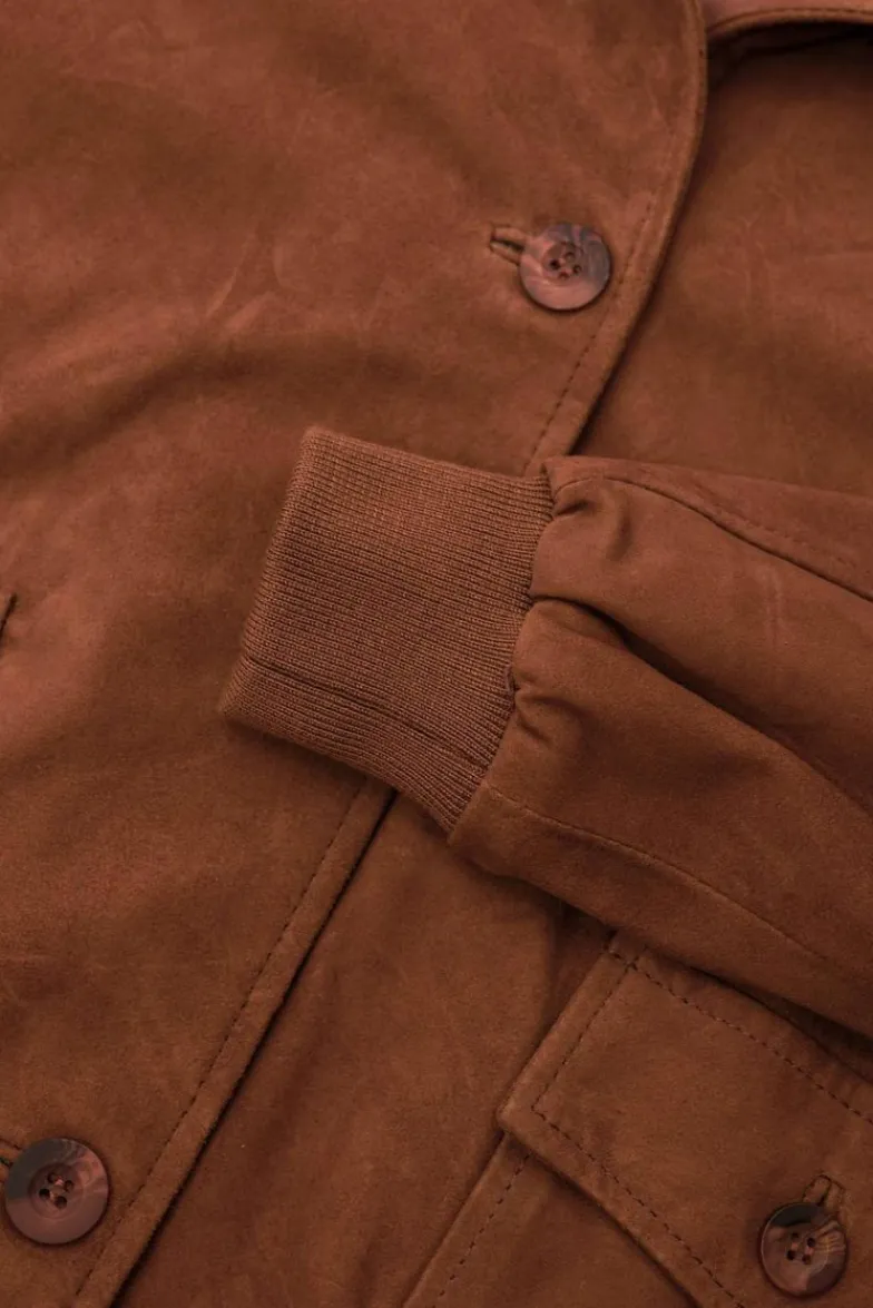 Donna D'Arienzo Faty - Bomber in pelle camoscio color cuoio con bottoni
