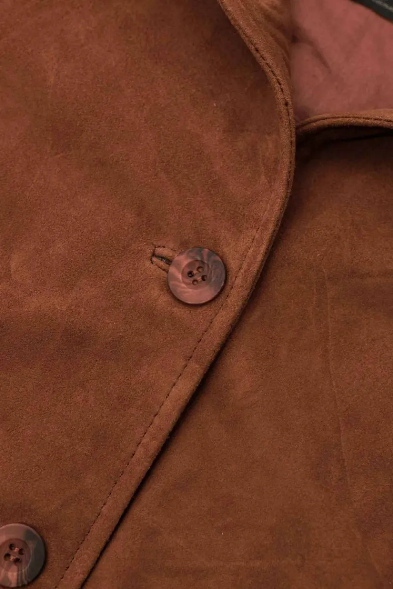 Donna D'Arienzo Faty - Bomber in pelle camoscio color cuoio con bottoni