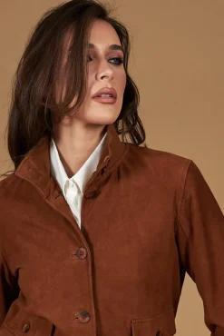Donna D'Arienzo Faty - Bomber in pelle camoscio color cuoio con bottoni