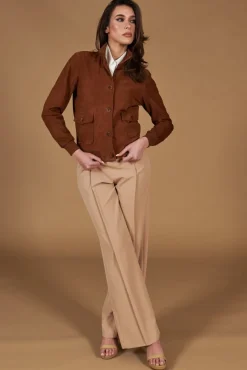 Donna D'Arienzo Faty - Bomber in pelle camoscio color cuoio con bottoni