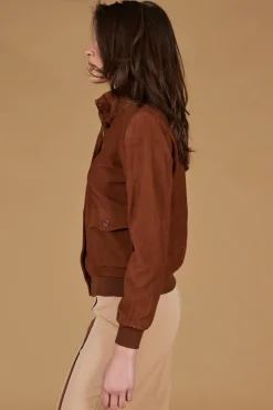 Donna D'Arienzo Faty - Bomber in pelle camoscio color cuoio con bottoni
