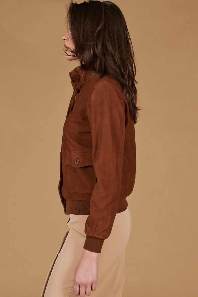 Donna D'Arienzo Faty - Bomber in pelle camoscio color cuoio con bottoni