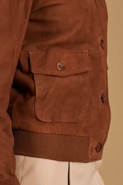 Donna D'Arienzo Faty - Bomber in pelle camoscio color cuoio con bottoni