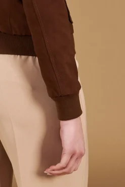 Donna D'Arienzo Faty - Bomber in pelle camoscio marrone con bottoni