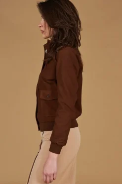 Donna D'Arienzo Faty - Bomber in pelle camoscio marrone con bottoni