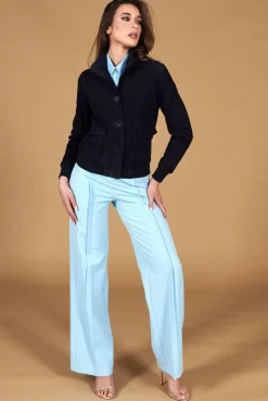 Donna D'Arienzo Faty - Bomber in pelle camoscio blu con bottoni