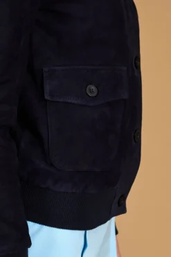 Donna D'Arienzo Faty - Bomber in pelle camoscio blu con bottoni