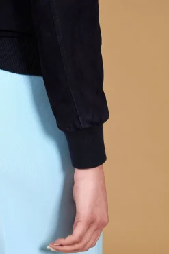 Donna D'Arienzo Faty - Bomber in pelle camoscio blu con bottoni