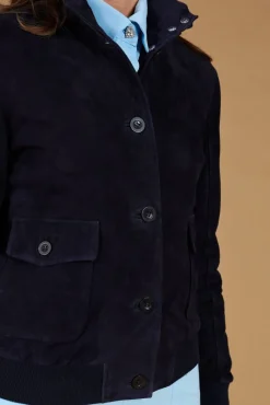 Donna D'Arienzo Faty - Bomber in pelle camoscio blu con bottoni
