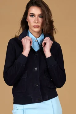Donna D'Arienzo Faty - Bomber in pelle camoscio blu con bottoni