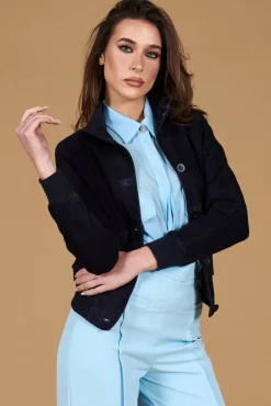 Donna D'Arienzo Faty - Bomber in pelle camoscio blu con bottoni